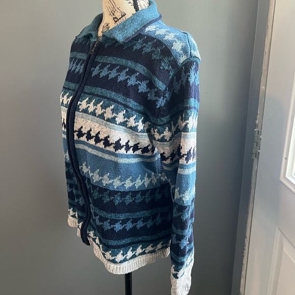 Vintage Erika & Co blue white and black striped patterned collared zip up jacket - Picture 8 of 9